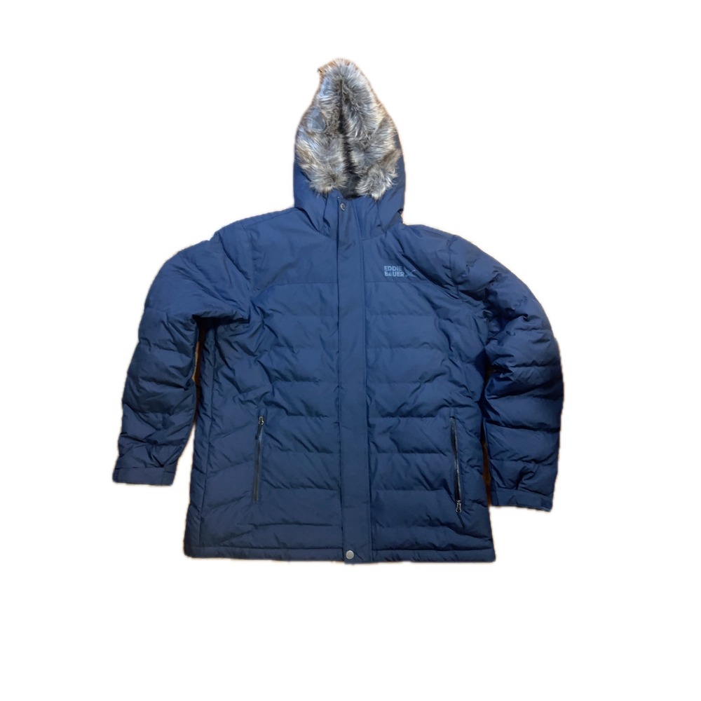 Eddie Bauer Boundary Pass Down Parka Mens XL Navy Blue NEW Fur Hood 650 Fill - Picture 3 of 4